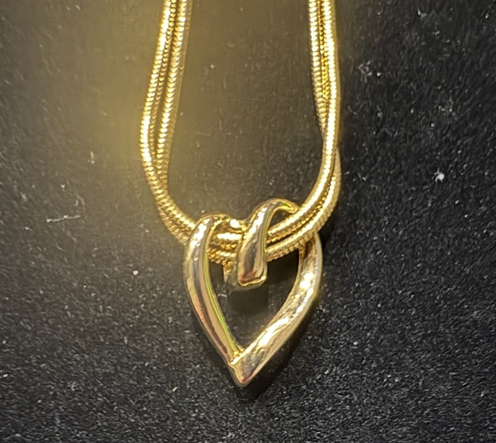 Beautiful Vintage Double Strand Gold Tone Necklace With Heart Pendant