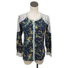Sundance Navy Floral Stories to be Told Top Size Small Coastal Casual Blouse