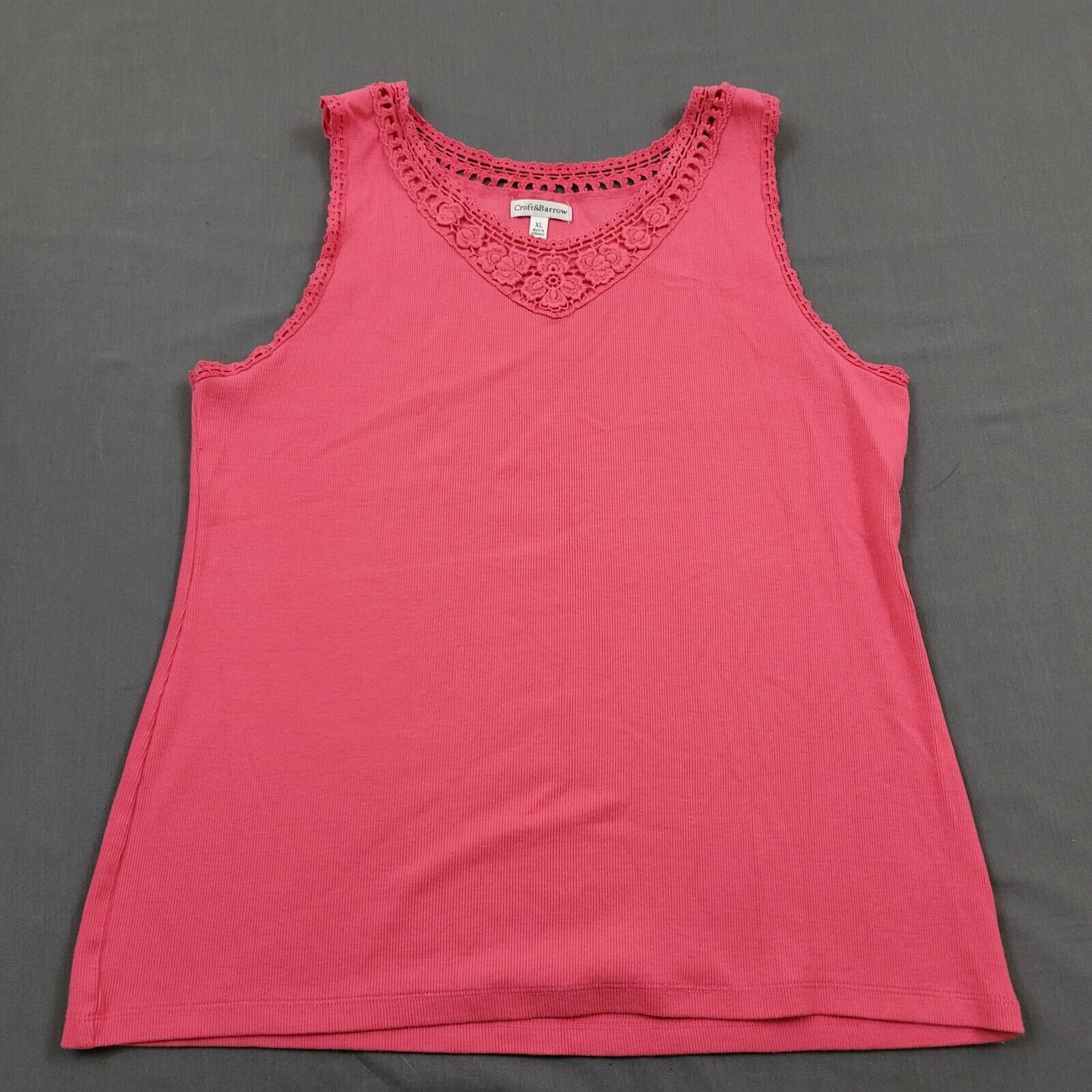 Croft & Barrow Blouse Womens SIZE XL Sleeveless Pullover Crochet V Neck Pink