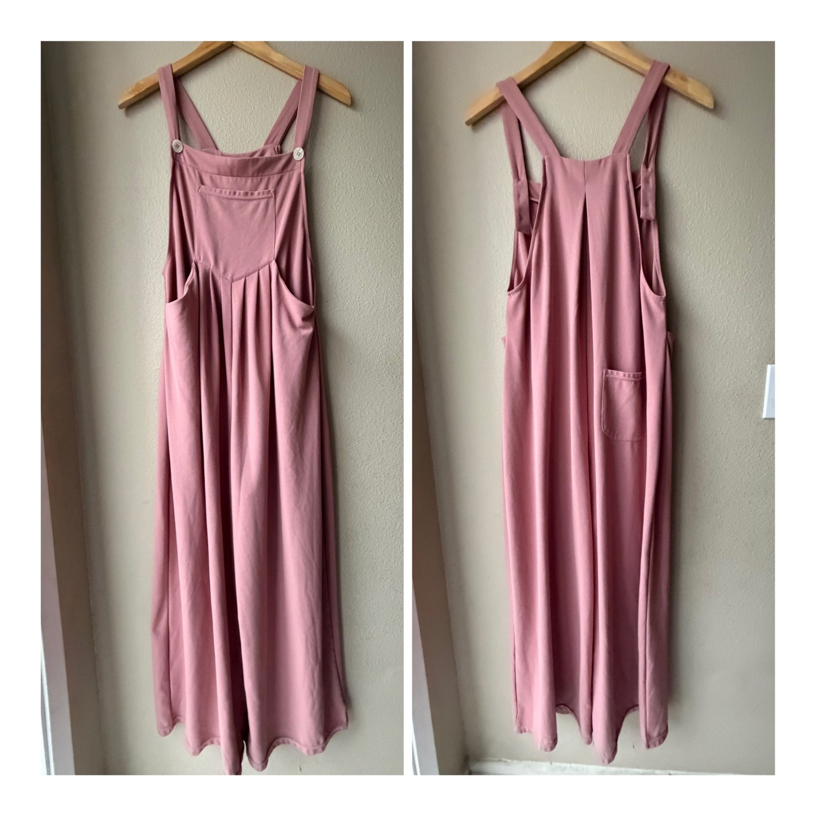 Halara Women's Overalls Romper Jumper Size Large Tall Pink Rose Wide Leg Pockets
