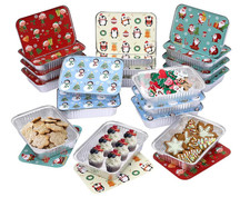 20pcs Foil Pans with Christmas Lids Disposable Rectangular Food Containers