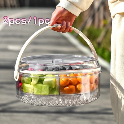5-Compartment & Spill-Proof: Round Plastic Storage Container with Flip-Top Lid