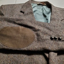 Stafford 46R 100 Virgin Wool Sport Coat Jacket Blazer Flecks Specks Elbow Patch