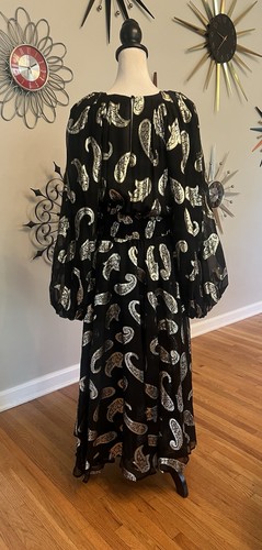 Elie Tahari MD The Audrey Paisley Midi Dress Black Metallic Gold - Picture 6 of 15