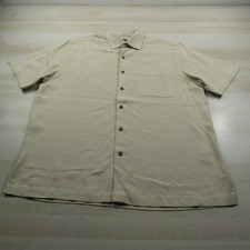 Nat Nast Shirt Mens Medium Beige Silk Button Up Lounge Camp American Fit Brown