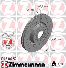 2x Bremsscheibe SPORT Z ZIMMERMANN 100.3300.52 für VW GOLF AUDI SKODA SEAT A1 CC