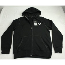 True Religion Mens Buddha Logo Seal Zip Hoodie Jet Black 108407 Size M NWT