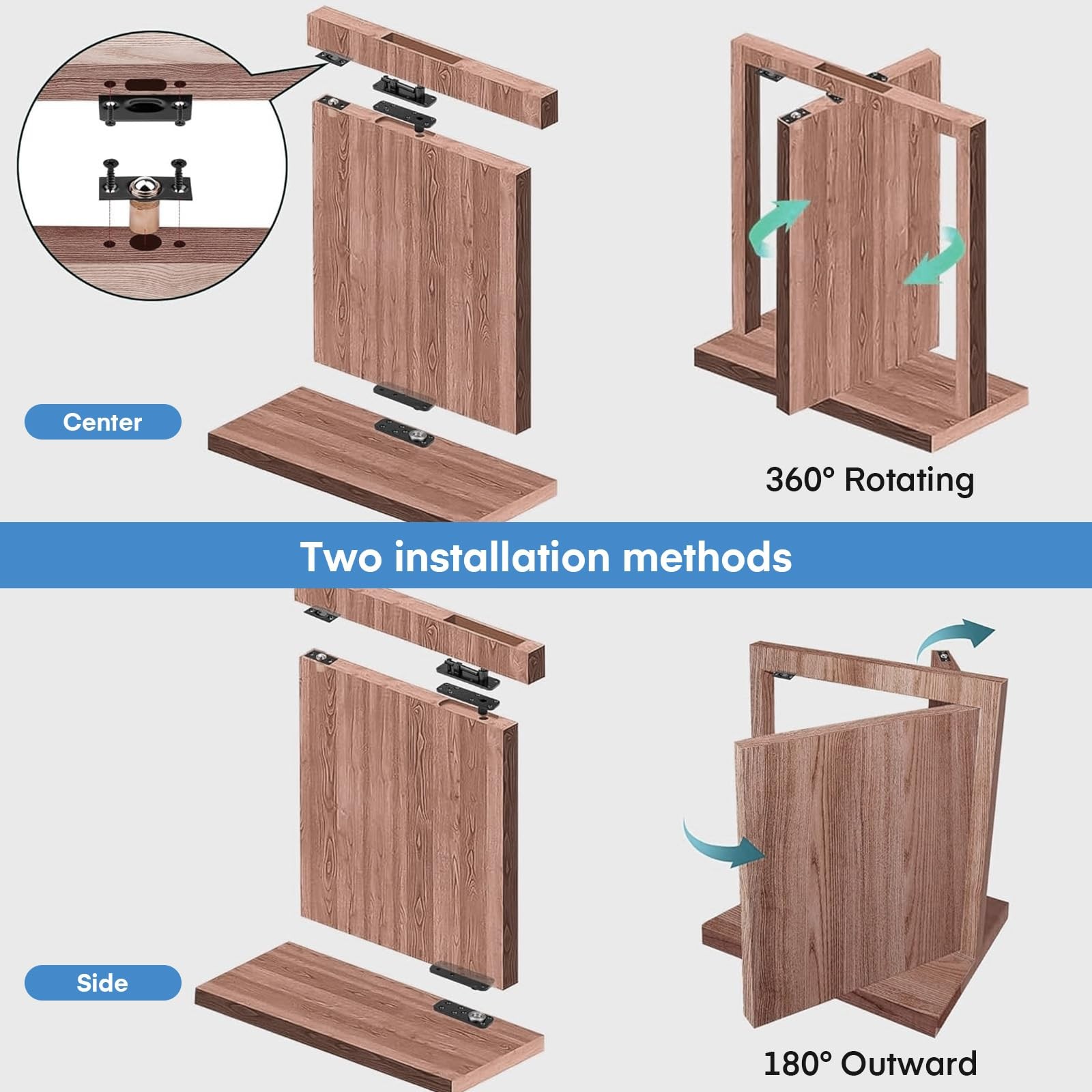 Thicker Hidden Door Hinge,570LBS Load-Bearing Heavy Duty Pivot Door Hinges,Bl...