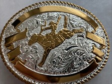 Vintage Western Cowboy Crumrine Belt Buckle Rodeo Silver Plated Bronze