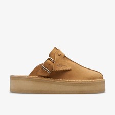 Clarks Womens Trek Wedge Mule Mid Tan Suede Mules,Slip Ons Suede Casual