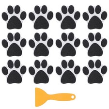 12 Pcs Non Slip Bathtub Stickers with Scraper Paw Footprint Anti Slip Black