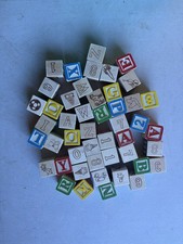 Wooden Alphabet Number Blocks Mixed Lot Letters Pictures Kids Toys