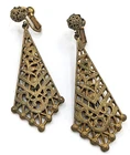 Vintage Miriam Haskell Earrings Gold Tone Filigree Dangle Ornate Scewback