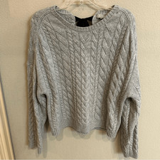 J. Crew Tie-Back Cable Knit Sweater Gray Wool Blend Pullover Neutral NWT M