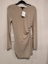 Forever 21 Dress Champagne Shimmer Long Sleeve Bodycon Lightweight Large
