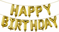 Gold Happy Birthday Balloons Banner 16 Inch Mylar Foil Letters, Inflatable Party