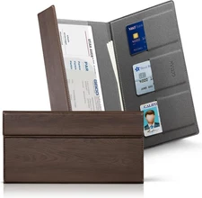 Leather Car Registration and Insurance Holder with Magnetic Dark Brown