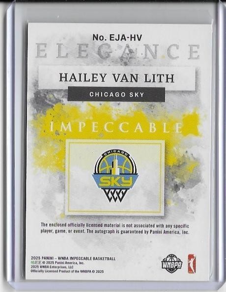 2025 HAILEY VAN LITH PANINI WNBA IMPECCABLE ELEGANCE ROOKIE PATCH AUTO 11/99 view 2