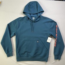Dickies Sweatshirt Mens Medium Blue Teal Graphic Sleeve Logo Hoodie Pullover NWT