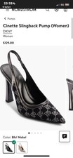 DKNY Slingback Stiletto Heel Black Nickel Logo Print Pointed Toe Synthetic Women