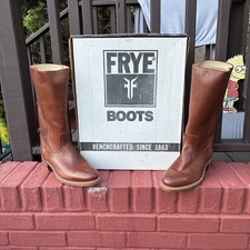 Vintage Frye 70s NOS Original Box W/Pamphlet Campus Dark Camel Leather Boots 10D