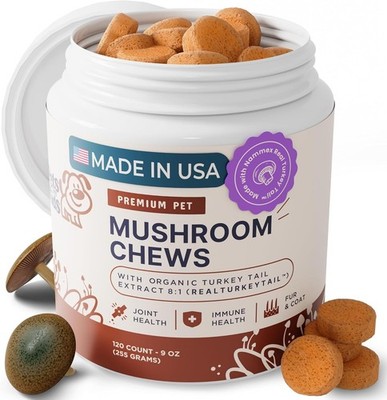 Turkey Tail Mushroom Supplement for Dogs - 120 Soft Chews - Immunity Boost
