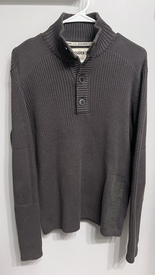 Dissident Jeans Men s Mock Neck With Buttoned Placket Urban Style Green Sweater 