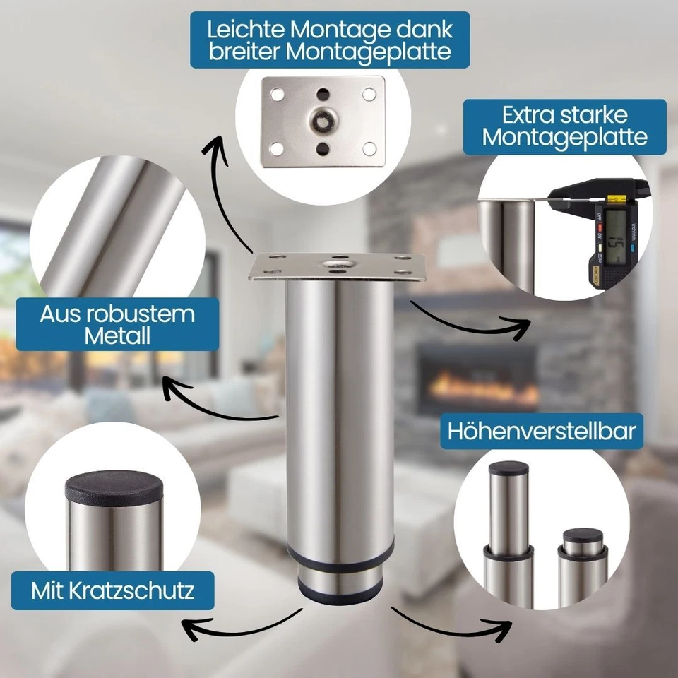 4x Möbelfüße verstellbar rund Ø38mm Metall Sockelfüße Sofafuß Bettfüße Küchenfuß - Bild 2 von 4