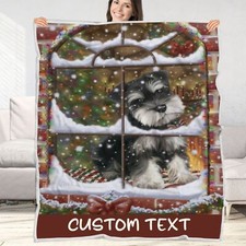 Schnauzer Dog Blanket Personalized Throw Woven Fleece Sherpa Christmas NWT