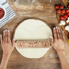 Christmas Wooden Embossing Rolling Pin Engraved Baking Cookies Cake Roller Tool