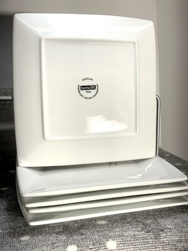 NEW Target Home Porcelain Basic White Square Embossed Dinner Plates 10 3/4" - Picture 8 of 10