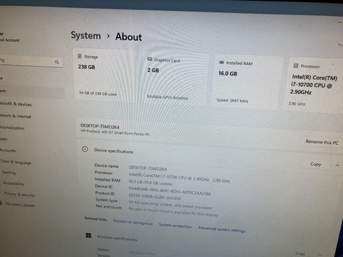 HP Prodesk 400 G7 SFF Core I7-10700 2.90GHZ 16GB Ram 256GB Nvme Windows 11 Pro - Bild 11 von 15