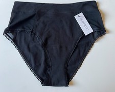 La Coochie Bikini High Rise Brief Sz M Organic Cotton Mesh Accent Lace Trim BLK