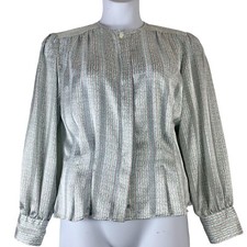 Vintage Blouse Size 10 Laura Jayne Striped Blue Purple White Button Up Pleated
