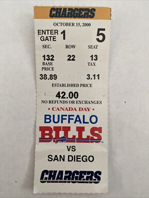 2000 NFL FOOTBALL TICKET STUB BUFFALO BILLS VS SAN DIEGO CHARGERS OLD ...