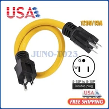 Double Male Extension Cord Generator Adapter 3Prong Plug 12AWG 125V for Transfer