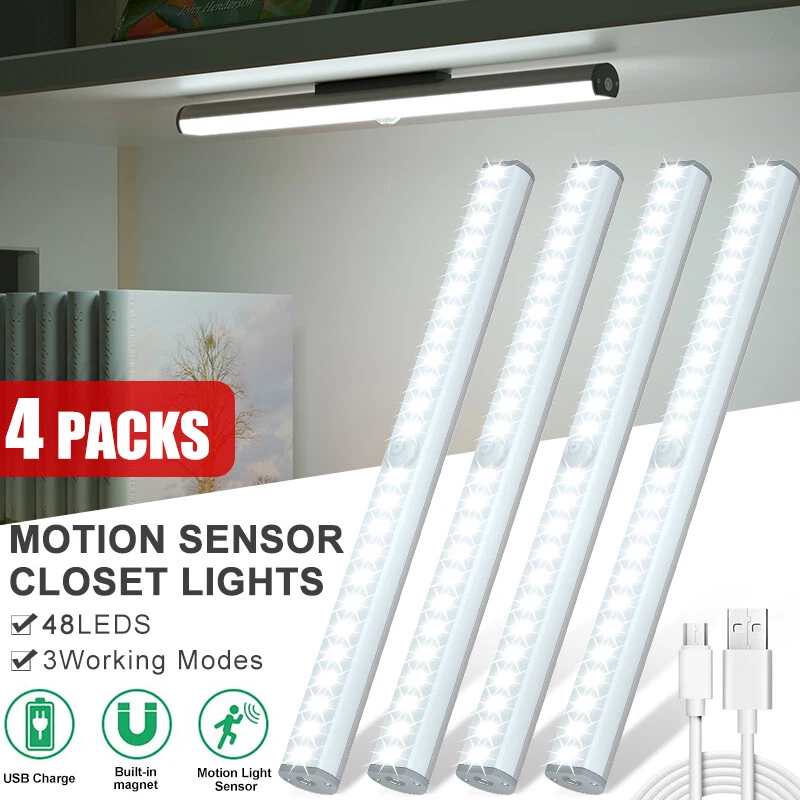 36 48 LED USB Cabinet Light Motion Sensor Kitchen Closet Cupboard Night Lamp Bar