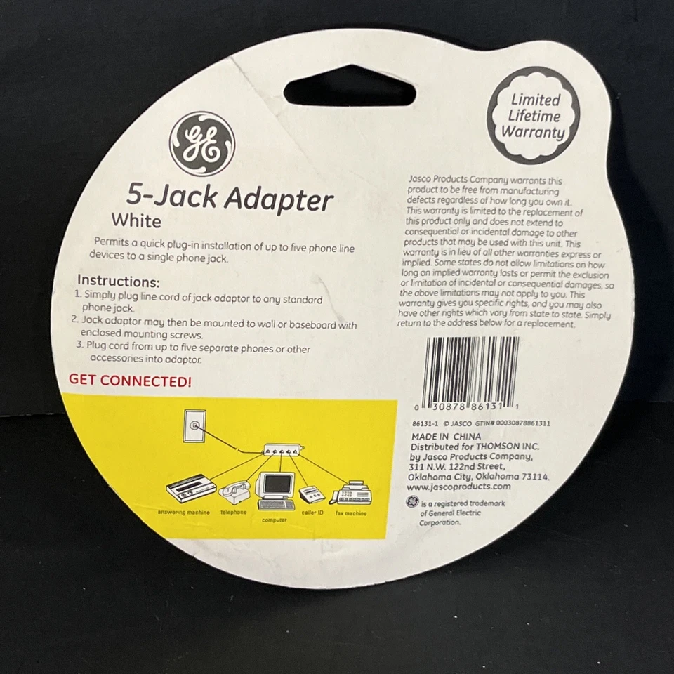 GE General Electric 5-Jack Adapter White Phone Line 86131 NEW & SEALED - Image 2 of 2