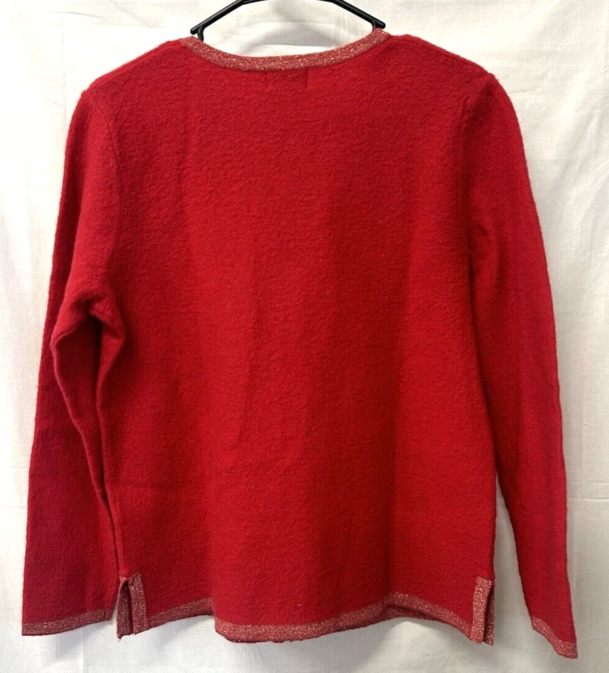 Classic Elements NWT Red Zip Sweater Jacket M Petite 100% Wool Sparkle - Image 4 of 4