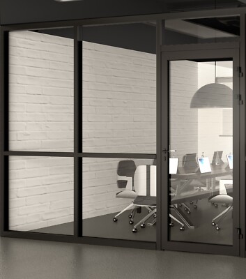 CGP Office Partition System, Glass Aluminum Wall 9' x 9' w/Door, Black Color