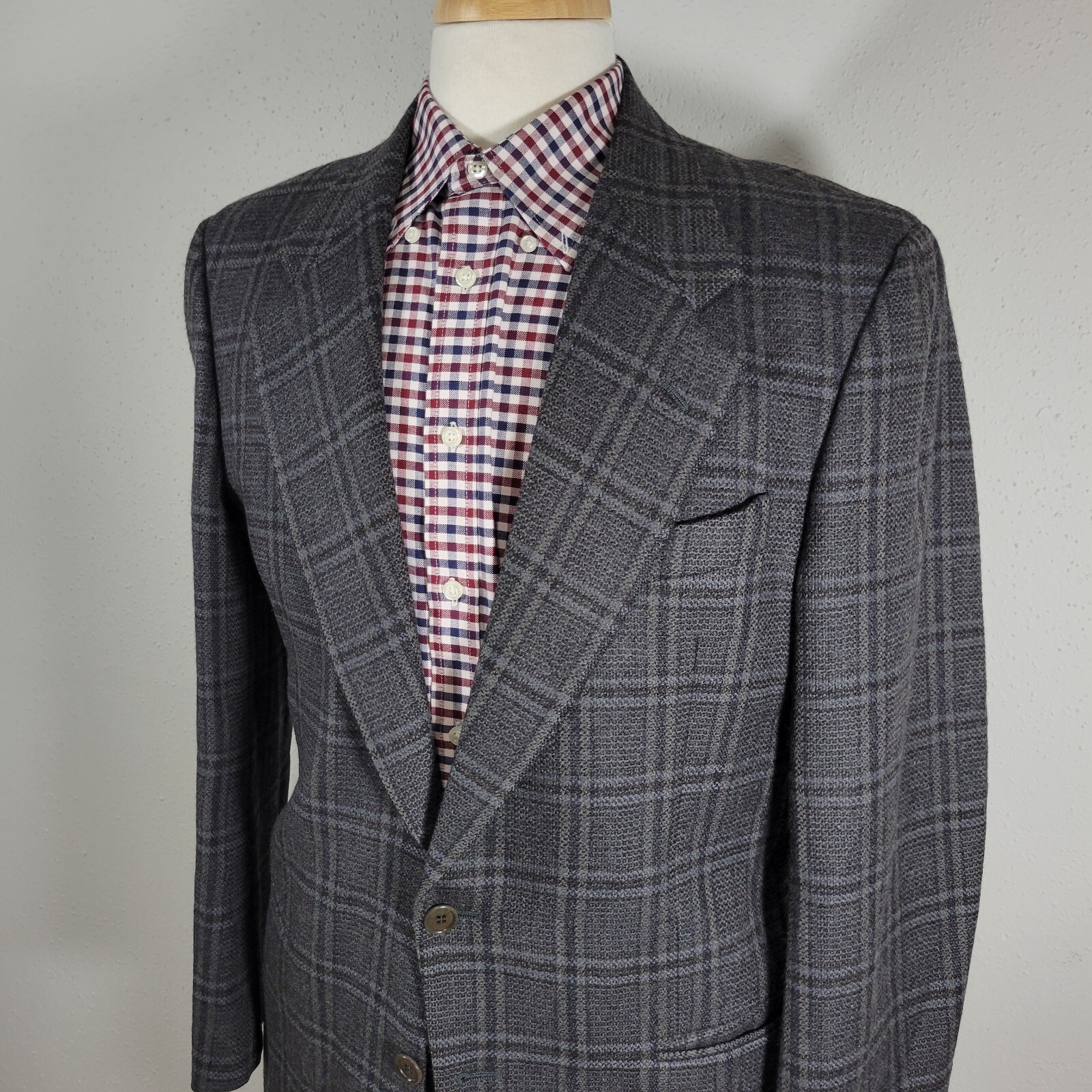 Valentino Uomo Men's Sport Coat Blazer Two Button Gray Plaid Wool US 42R ITALY thumbnail 4