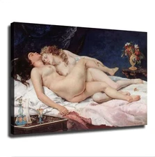 Two Friends Indolence And Lust Le Sommeil Lesbian By Gustave Courbet Canvas 