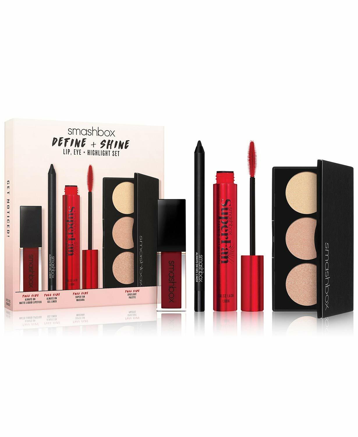Juego de sombras de ojos Smashbox Define Shine Lip Eye Highlight tamaño completo de 4 piezas