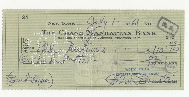 Eddie McGinnis Signed Check  Vaudeville Performer 