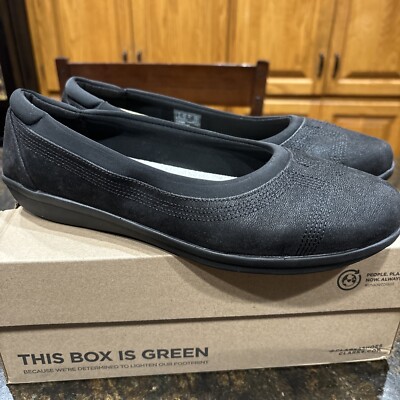 Clarks AYLA LOW Ballet Flats Black Slip On Loafers Comfort Shoes Size 9.5 M EUC