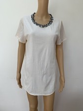 3.1 Phillip Lim white cotton silk rhinestone neck short sleev slit top t-shirt 2