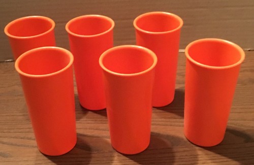 Set/6 Vintage Tupperware Cups Tumblers #117 Orange 6 Oz, 4-1/4" Tall, 2-1/4" Rim