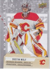 2023/24 UD ROOKIE DEBUT..DUSTIN WOLF..ROOKIE..CARD # 5..FLAMES..COMBINED SHIP