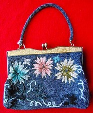 VINTAGE GLASS BEADED FLORAL MULTI-COLOR HANDBAG IN GREAT CONDITION