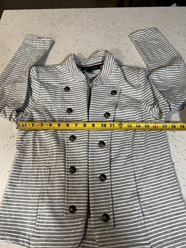 TOMMY HILFIGER Gray/White Stripe Jacket w/ Signature Buttons Small - Picture 5 of 8
